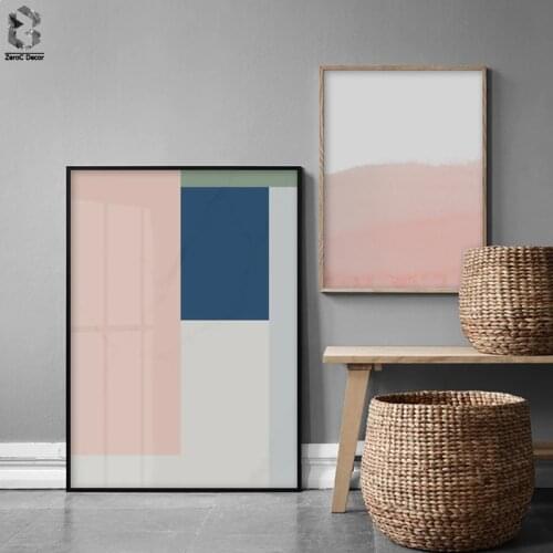Nordic Style Coral Pink and Blue Geometric Art Canvas Abstract Painting Wall Art Poster and Print Picture Modern Home Decoration