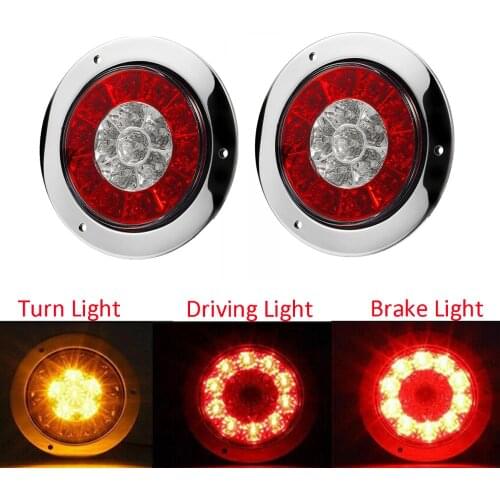 2Pcs Turn Signal Stop Brake Light For Car Trailer Truck 12V/24V Waterproof Round Taillights Side Lamp Tail Lights 16 LED