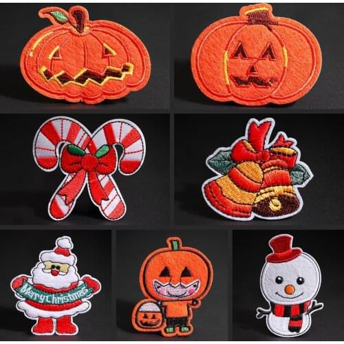 Cartoon Embroidery cloth paste Christmas pumpkin lamp Snowman bell scarf hat Festival decorative patches ironing on clothes