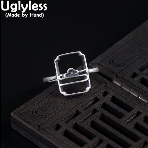 Uglyless Hollow Square Rings Women Mysterious Oriental Flavor Lucky Clouds Ring Thai Silver Jewelry Real 925 Silver Retro Bijoux