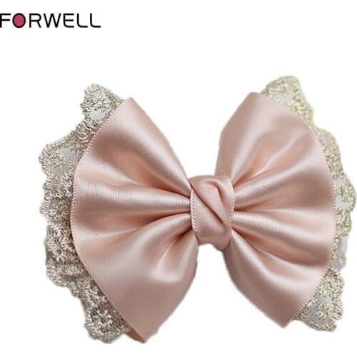 Forwell 10pcs Women Girl Bow Lace Hairpins Wedding Hair Accessories Pink Bowknot Tiara Head Flower Hair Clip Tiara Bride Jewelry