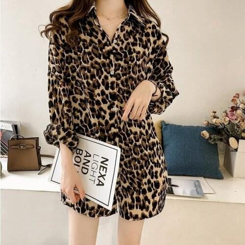 Leopard Long Women Shirts Summer Vintage 2021 Turn-Down Collar Long-Sleeved Sexy All Match Female Outwear Coats Tops