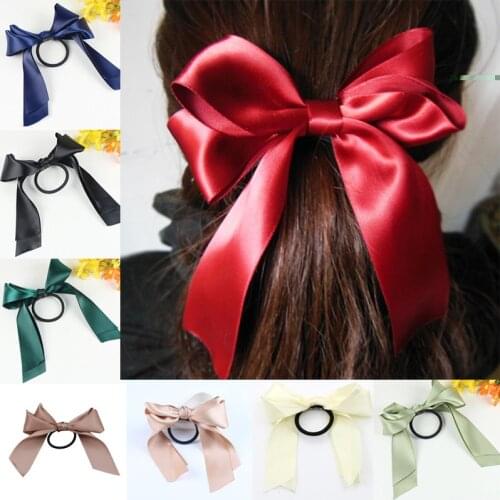 2021 Hot Sale Girl Elastic Hair Bands Large Bowknot Hair Ties Ribbon Bow Hair Rope Elastic Women Headwear Hair Accessories