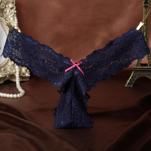 Sitonjwly Sexy Panties Lace Underwear Bowknots Transparent Womens Lingerie Thong G-String With Bow Sexy Breathable Briefs
