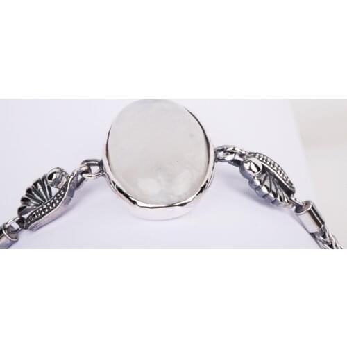 UM US JEWELRY Moonstone Natural Stone Handmade 925 Sterling Silver Women Wristbands