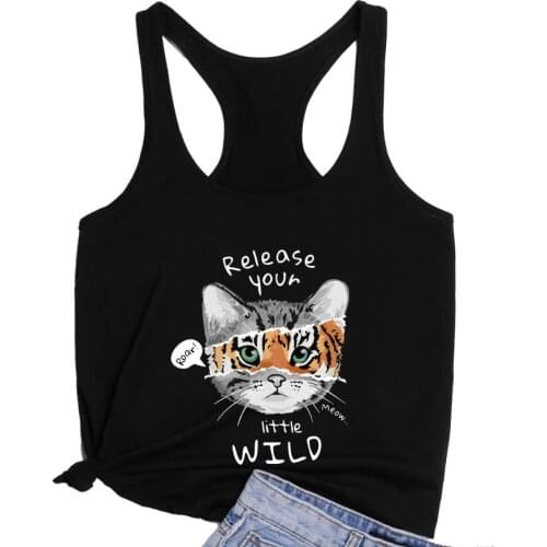 Release your litle wild Loose Racerback Vest Cute Cat Summer beach Tanks Womens Running Gym Tank top Drop shipping
