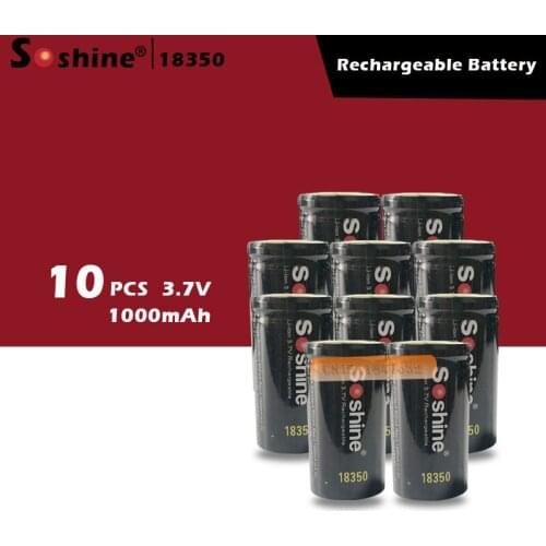 10PCS Soshine 18350 battery 1000mAh 3.7V Li-ion Rechargeable Battery with battery protective storage box