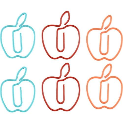 10pcs Red Apple Shape Paper Clip Memo Clip Color Shaped PaperClip Stainless Steel Bookmark Creative Pin Office Binding Supplies