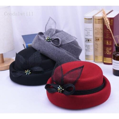 100% Wool Vintage Fedora Hats Warm Wool Winter Women Beret French Artist Beanie Cap For Sweet Girl Gift Winter Autumn Headpiece