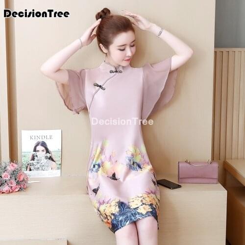 2021 chinese dress cheongsam qipao chinese traditional dress classic women qipao elegant short sleeve novelty cheongsam dress