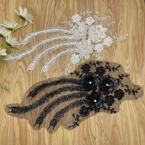 3Pcs Sequins Beaded Collar Cloth Stickers 3D Flower Embroidery Clothing Wedding Dress DIY Accessories Lace applique