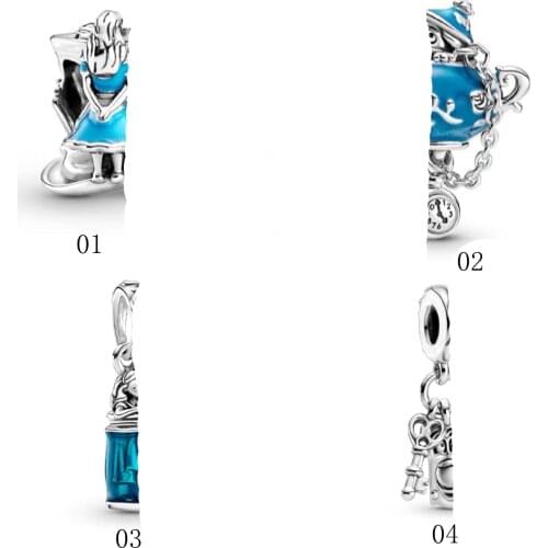 5PCS New Enamel Mad Hatters Tea Party Drank Me Teapot Key Lock Charms Beads Fit Snake Bracelet & Bangle Jewelry Making Findings