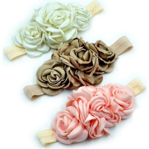 5PCS 3colors Fashion Layered Flower on Elastic Headband Handmade Fabric Flower Baby Headband For Children Hair Accessories