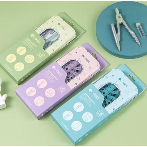 7/8pcs/set School Maths Geometry Compass Ruler Eraser Rubber Protector Square Keepsake Tin Case Set For Kids Children