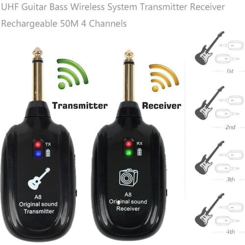UHF Guitar Wireless System Transmitter Receiver wireless guitar transmitter Built-in Rechargeable Battery