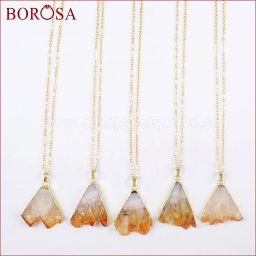 BOROSA 5PCS New Arrival Gold Color Yellow Crystal Quartz Druzy Pendant Necklace Gems Jewelry for Women Jewelry WX895-N