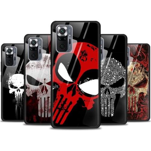 Marvel Punisher Skull Tempered Glass Cover For Xiaomi Redmi Note 10 10S 9 9T 9S 8T 8 9A 9C 8A 7 Pro Max Phone Case