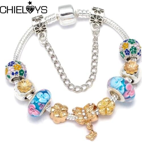 CHIELOYS Silver Plated Female Fashion Bracelet With Flower Pendant Charms Brand Bracelets for girls Best Gift