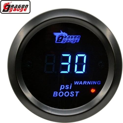 Dragon 2 Inch (52mm) Digital Auto Car Turbo Boost Gauge -15~30 Psi Meter Blue Backlight Red Warning Tips Free Shipping