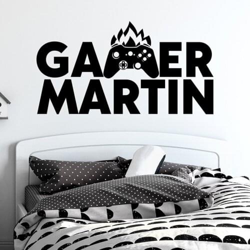 Gamer name wall decal gamer wall sticker controller sticker boy name decal video game decor customized for kids room A11-021