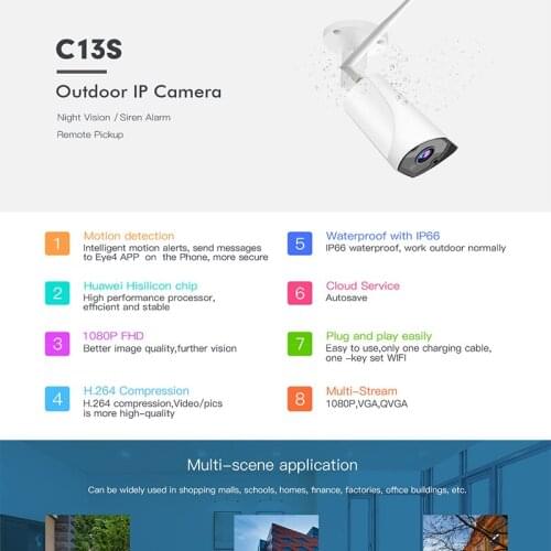 Vstarcam C13S 2MP Wifi IP Camera Siren Alarm IP66 1080P Outdoor Weatherproof Night Vision Security Video Surveillance Camera