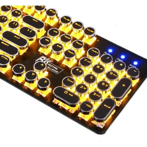 Gaming Backlit Mechanical Retro Punk Style Circle Round Key Cap Keyboard Letter Alphabet Glowing Illuminated 104 Keys USB Wired