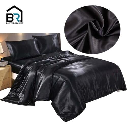3/4pcs Satin Silk Bedding Set Solid Color Duvet Cover Set Bed Sheet Pillowcases Bedclothes Home Textile Twin Queen King Size