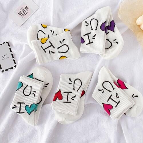 Cute Funny Socks Women White Kawaii Japanese Fashion College Style Heart Printed Casual Cotton Crew Socks Girls Dropshipping