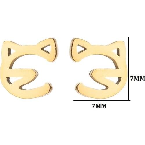 Cute Cat Face Earrings For Women Fashion Stainless Steel Gold Smile Jewelry Kids Girls Birthday Tiny Skull Ghost Stud Earrings
