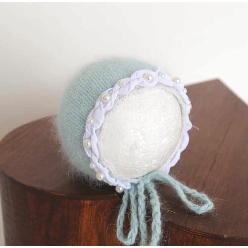 Soft Fluffy hat Newborn knit silk bonnet photography props Knit Baby Gril Pearl Bonnet photo prop