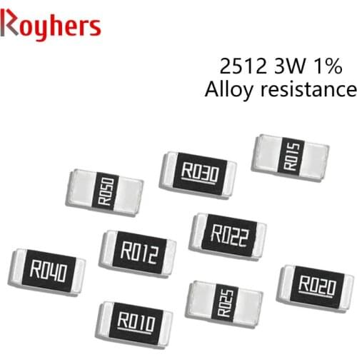 50Pcs 2512 3W SMD Alloy Resistors Kit 1% Tolerance 0.005R 0.018R 0.05R 0.075R 0.1R 0.18R 0.2 Ohm Low Ohmic Chip Resistance Sets
