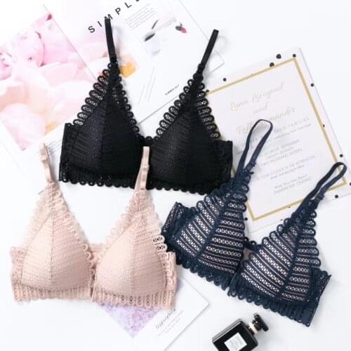 New Lingerie Front Buckle Triangle Cup French Lace Thin Section Sexy Top-Up Non-Wireless Underwear Womens Adjustable Bra