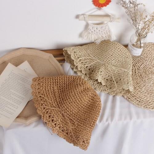 New Children lace Straw Hats Spring Summer Breathable Boys Girls Fisherman Hat Casual Travel Solid Soft Kids Bucket Caps