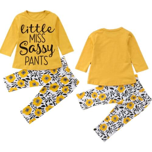 Newborn Infant Baby Girl Autumn Outfits Long Sleeve Letter T-Shirt Top+Floral Pants Leggings Tousers 2Pcs Clothes Set 6M-3T