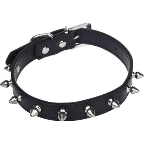 Dog Collars Studded Collar PU Leather Black Size M