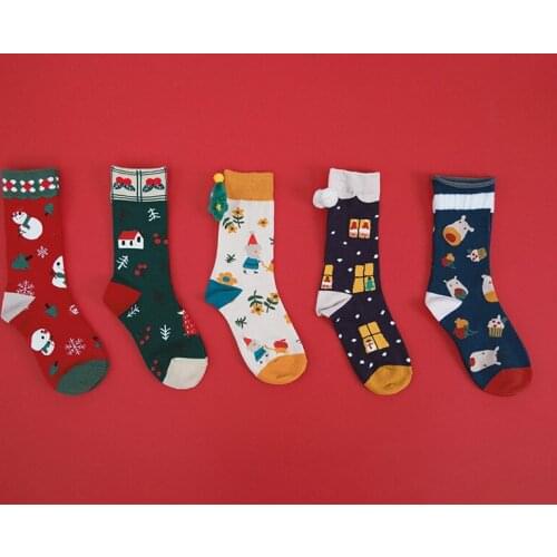 Festive Christmas Element Socks 5 Pairs A Lot Three-dimensional Pattern Of High-quality Cotton Socks Christmas Gifts