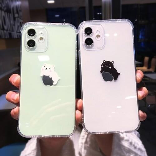 Shockproof Bumper Cartoon Cat Back Cover For iPhone 11 12 Pro Max X XR Xs Max 7 8 Plus Soft TPU Silicone Clear Funny Phone Case