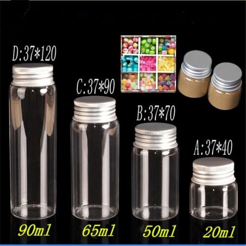 20ml 50ml 65ml 90ml Glass Storage Bottles with Aluminium Cap Empty Gift Bottle Clear Jars Containers 24pcs Free Shipping
