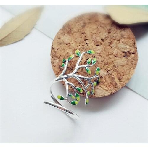 Real 925 Sterling Silver Ring on Finger Drop Glaze Leaves Open Rings for Women S925 Fine Jewelry Gift for Girlfriend YRI136