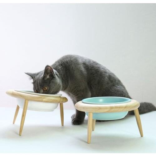 Dog Cat bowl high-footed cat feeding bowl protect the cervical spine oblique mouth adjustable double ceramic drinking pet bowl