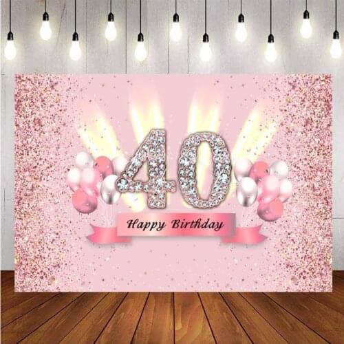 Pink Sweet 40th Backdrop Balloon Glitter Lady Happy Birthday Party Photo Background Vinyl Photo Booth Banner Decoration Supplies