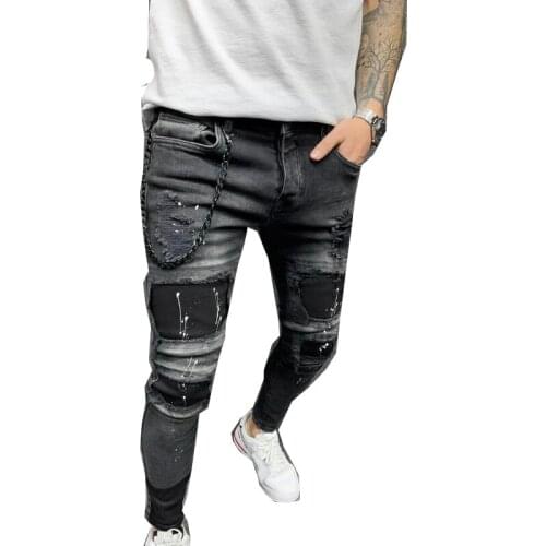 Torn Skinny Jeans Mens High Quality Black Skinny Motorcycle Jeans Zipper Jeans Hip Hop Pants