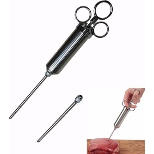 DELUXE model 2OZ Stainless Steel Meat Marinade Injector Flavor BBQ Turkey Pork Syringe with Liquid Minced Marinade Needles