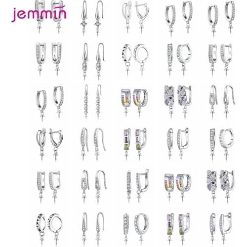 Unique Shiny Crystal DIY Making Findings Pendant Earrings 925 Sterling Silver Hoop Earrings for Women Wedding Jewelry Multicolor