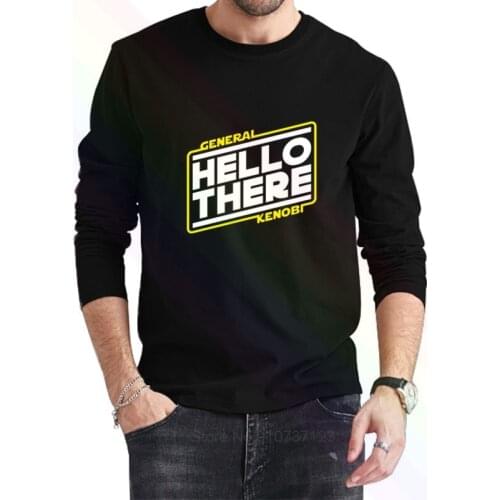 Hello There General Kenobi Logo Classic Black T-Shirt 2021 Newest Summer Mens Long Sleeve Popular Tees Shirt Tops Novel Unisex