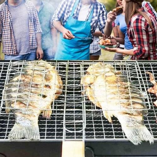 Grilled Fish Clip Bbq Fish Meat Net Barbecue Grill Mesh Wire Clamp Outdoor Picnic Foldable Net Square Grilled Fish Chicken Net