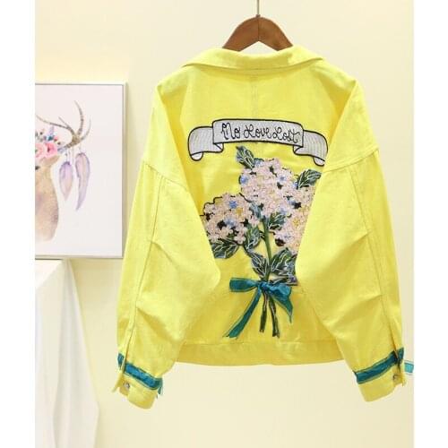 2019 Spring Autumn Embroidery Denim Jacket Women Streetwear Loose Vintage Single Breasted Casacos Feminino Jean Jacket Outerwear