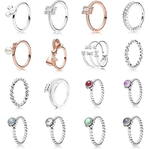 NEW 2021 100% 925 Sterling Silver Bow Gems Ring Women Fit DIY Original Bracelet Fshion Jewelry Gift