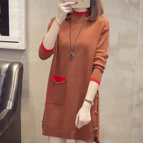 Half Turtleneck Sweater Dress Women Loose Outer Wear 2021 New Autumn/Winter Knit Dress Female Fashion Plus Size Base Shirt Lady