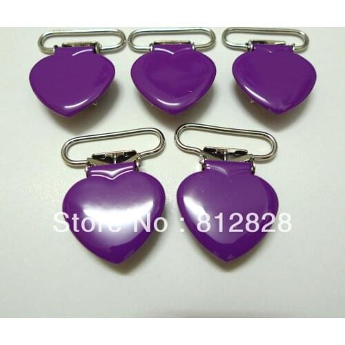 25pcs 1'' 25mm #MD24 Purple Colored Enamel Heart Shaped Suspender Clips